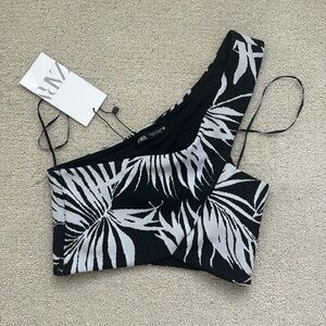 Zara One Shoulder Palm Print Jaquard